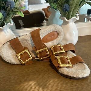 Schutz Enola Sporty Bamboo gold Buckle Sandals